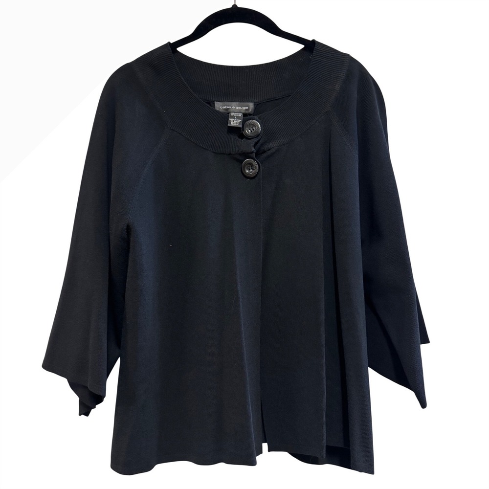 Cable & Gauge Womens Black Knit Button Up Cardigan Sweater Wide Sleeve Large